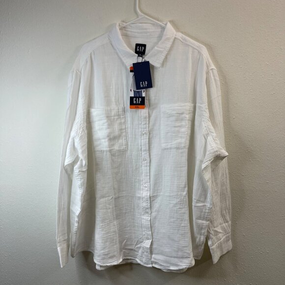 GAP White XXL Long-Sleeve Button-Up Shirt With Front Pockets For Women - Picture 2 of 12